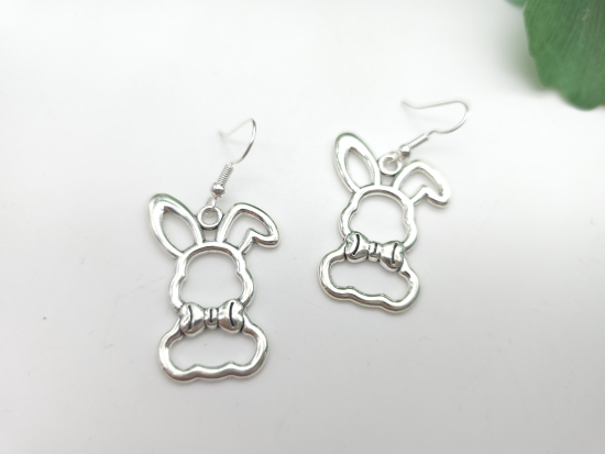 Preview: Große Hasen hohl Ohrringe silberfarben